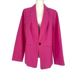 Talbots Hot Pink Linen Blend Single Button Blazer Jacket Womens Size 10
